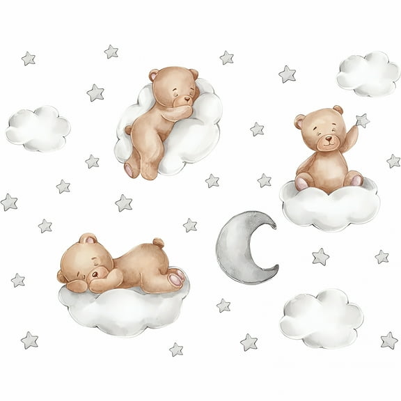 CCOCC Cute Bear Sleeping on The Moon Cloud Wall Decals,Baby Nursery Wall Stickers,Removable Star Diy Wall Sticker Nursery Decor,Vinyl Mural Decor Art for Kids Baby Nursery Room