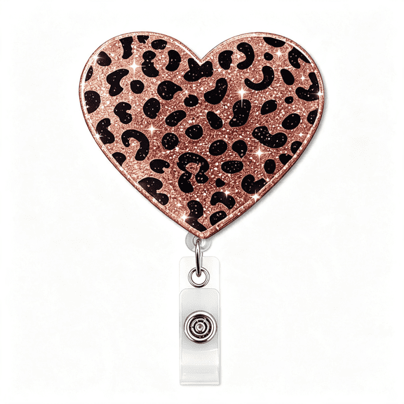 CCOCC Cute Leopard Heart Nurse Badge Reel,Trendy Glitter Heart Id Badge Holder with Retractable Clip,Nurse Nursing Student Rn Lpn Cna Ma Medical Workers Teacher Doctor Name Badges Clip
