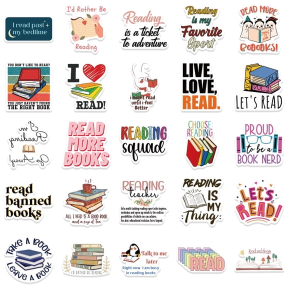 CCOCC Cute Reading Book Aesthetic Funny Stickers for Adults 50Pcs Reading Lovers Sticker Books Funiy Bookish Stickers for Bottle Laptop Scrapbook