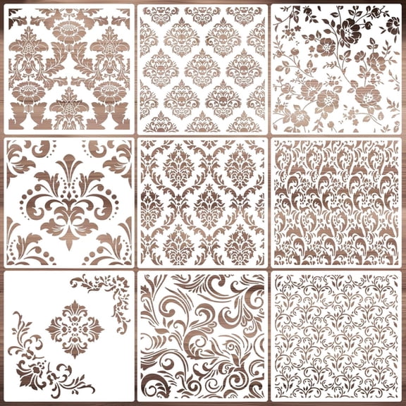 CCOCC Damask Stencils for Walls 12Inch Damask Stencil,Large Texture Stencils for Painting on Wood Furniture Canvas Paper Fabric Durable Wall Stencils for Painting