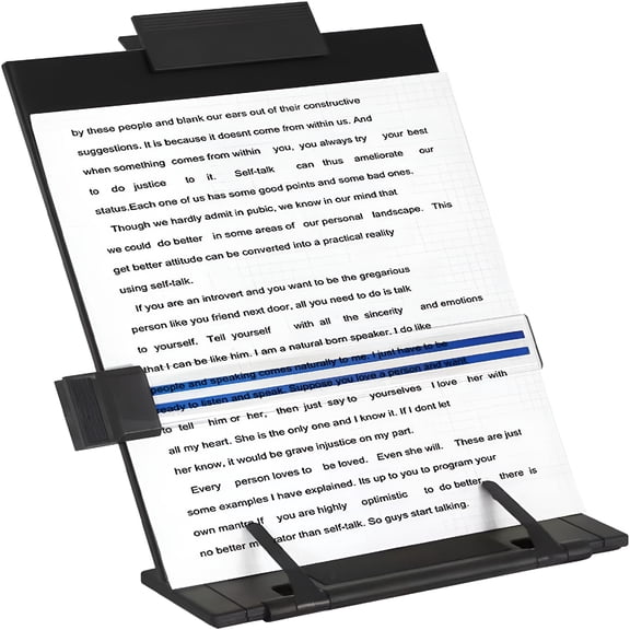 CCOCC Desktop Document Holder Stand with 7Adjustable Positions,Black Metal File Organizer Management Copyholder for Typing Speech Reading A4 Letter Music Book Tablet,With Paper Clip&Line Guide