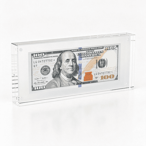 CCOCC Dollar Bill Frame Display 7.8" X 3.9" Acrylic Dollar Bill Holder, Thick Magnetic Self-Standing Display Case for Currency, Tickets, Banknotes, and Stamps