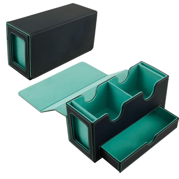 CCOCC Double Deck Box Commander Card Storage Box with Dice Tray Premium Leather Deck Box Strong Magnet Card Deck Case for Single Sleeved Cards Double Sleeved Card