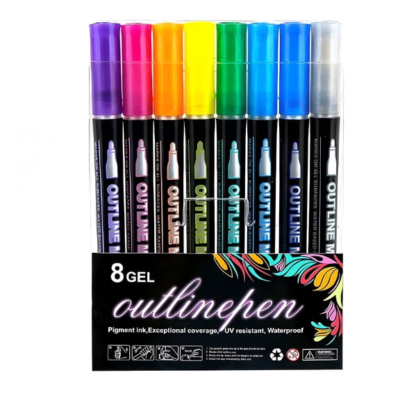 CCOCC Double Line Outliner Markers Acrylic Brush Pens for Doodling Greeting Cards and Craft Projects 8PCS
