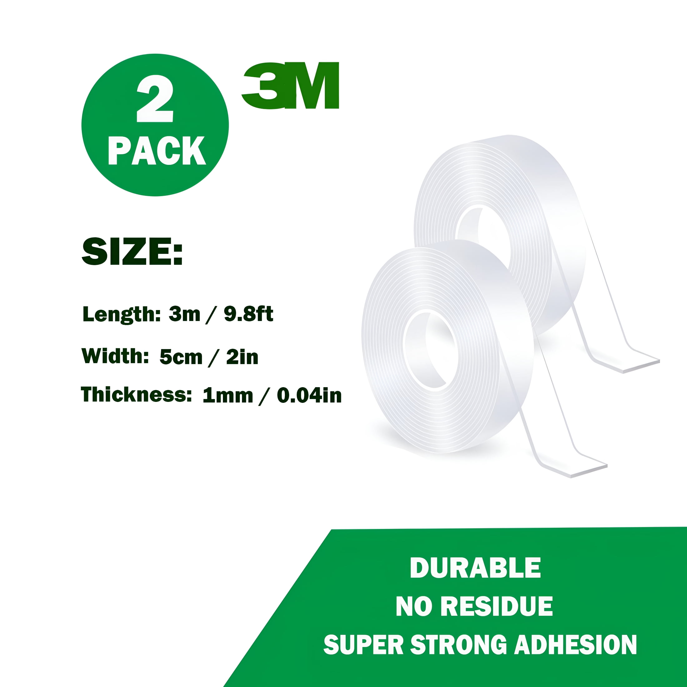 CCOCC Double-Sided Tape Heavy Duty Double Sided Mounting Tape Clear Double Sided Tape, 2 Pack, 9.8ft