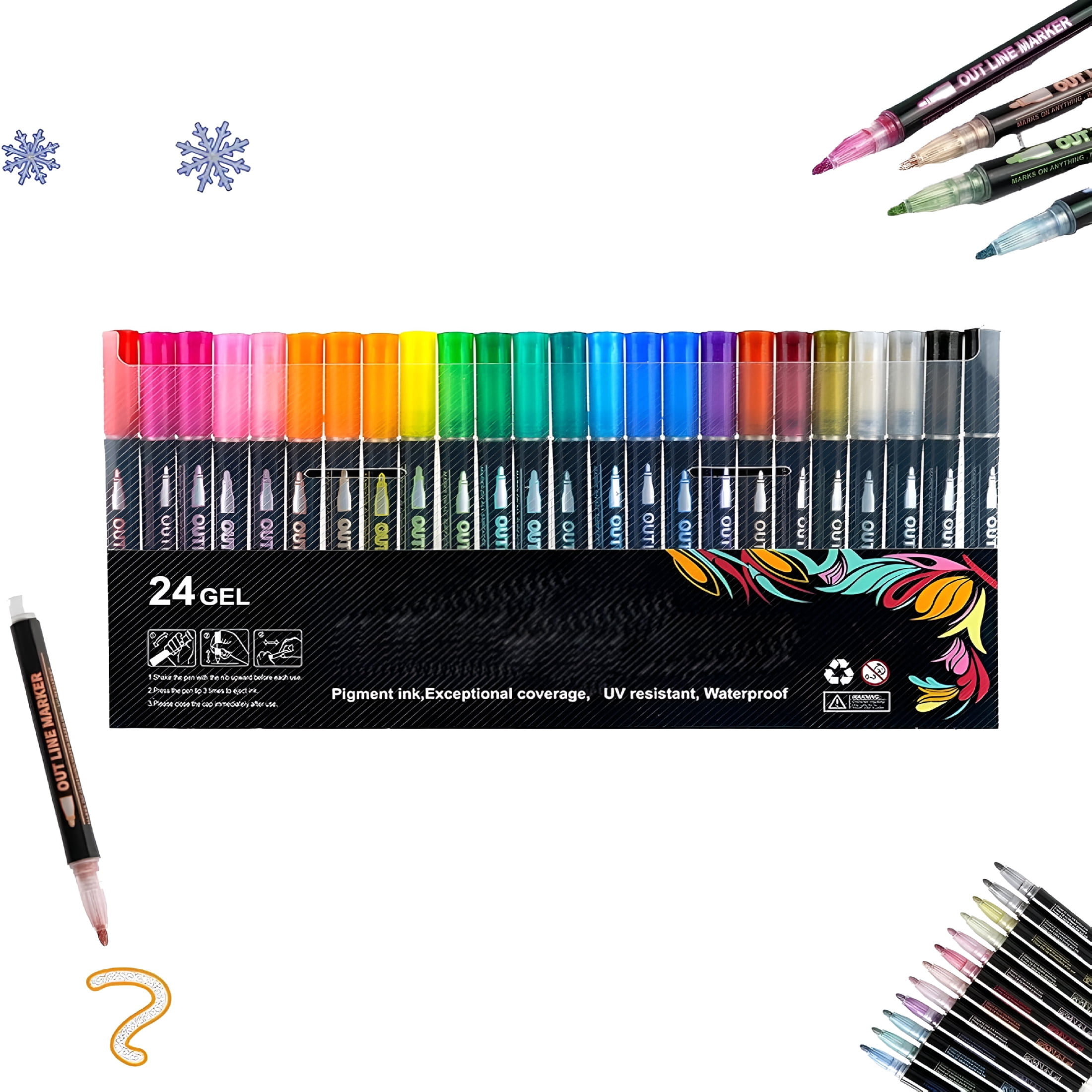 CCOCC Dual-Line Contour Pen, 12/24/36/48 Colors Double Line Outline ...