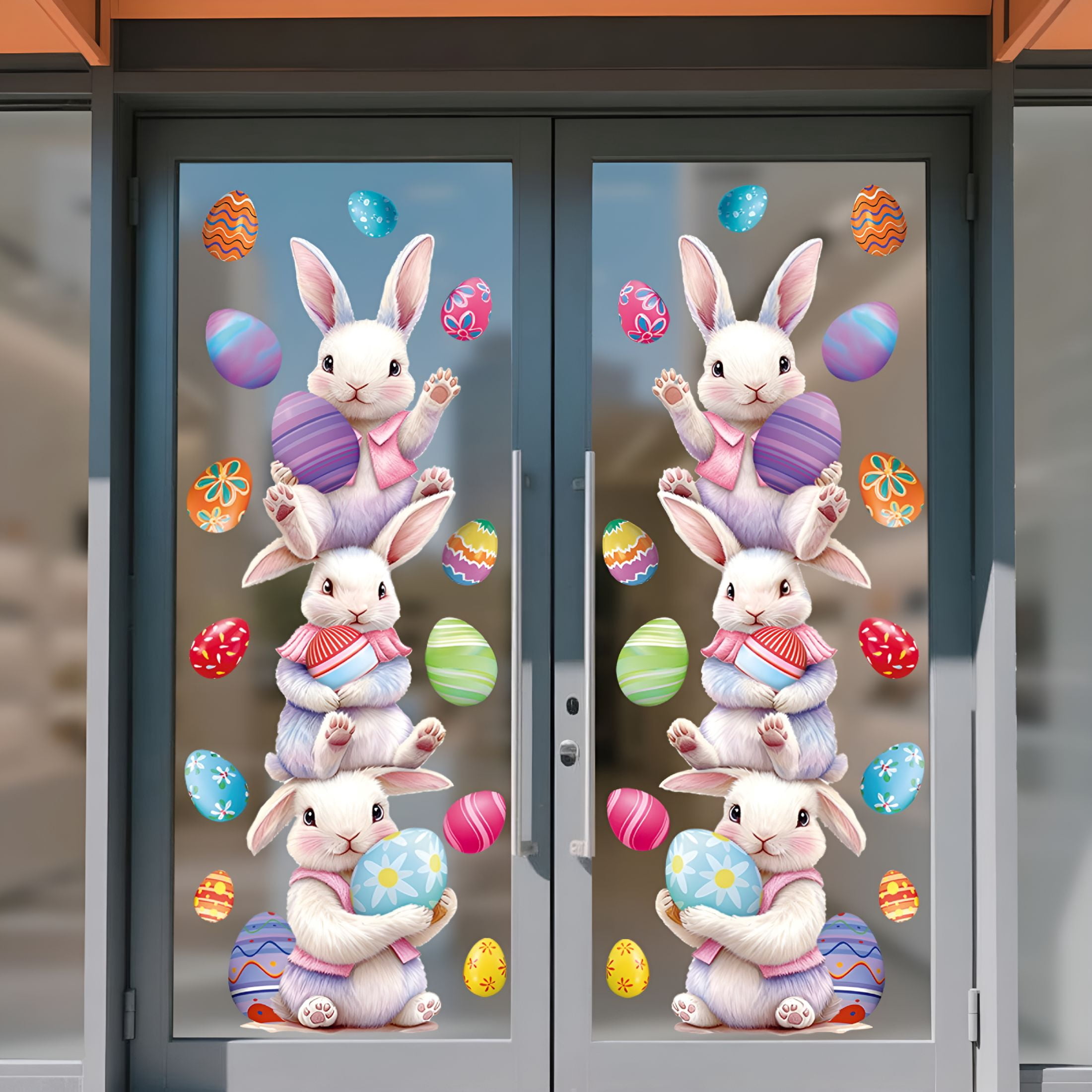CCOCC Easter Bunny Window Clings,2 Sheets Happy Easter Window Stickers ...