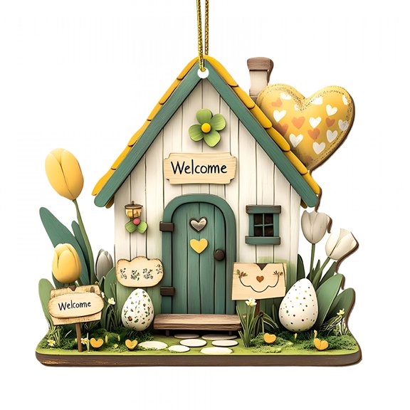 CCOCC Easter Decorative Spring Door Hangers Welcome Sign Blooming Flowers Birdhouse Wall Tags Plaque for Farmhouse Porch Front Yard Ornament