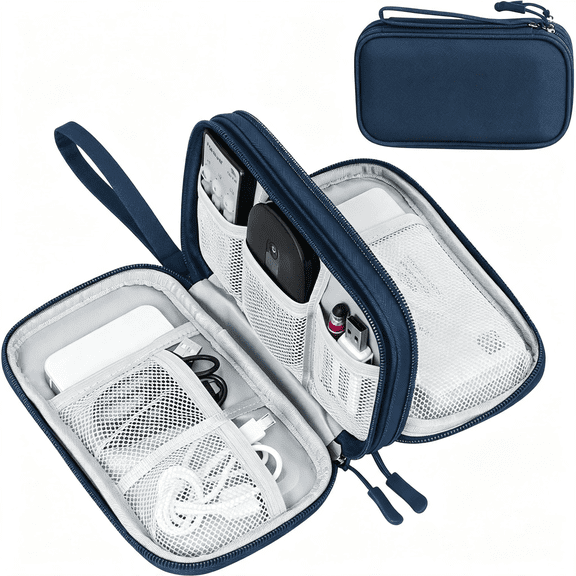 CCOCC Electronic Organizer,Travel Tech Pouch Bag,Cable Organizer Navy | Wrist Strap,Waterproof,Double Layers Portable Electronics Travel Carrying Case for Cord,Charger,Daily Business Trips Use