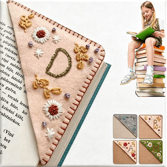 CCOCC Embroidered Corner Bookmarks Set, 4 Seasons Themed Fabric Book Marks for Book Lovers, Handmade Style Reading Gift, Book Marks for Reading