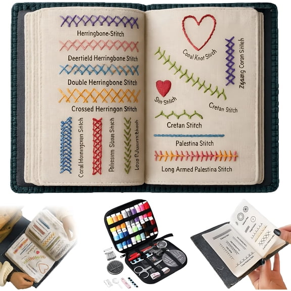 CCOCC Embroidery Stitch Book, DIY High-Density Linen Stitch Books Set with Step Tutorials, Creative Embroidery Stitch Book Set with Sewing Kit, 106 Unique Stitches