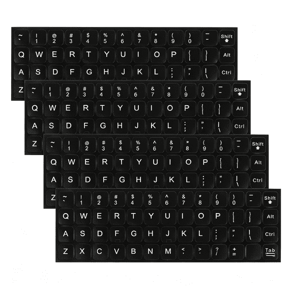 CCOCC English Keyboard Stickers,4 Pcs Universal Laptop Keyboard Stickers Keyboard Letter Replacement Stickers Matte Black Background and White Lettering Stickers for Computer Laptop Desktop