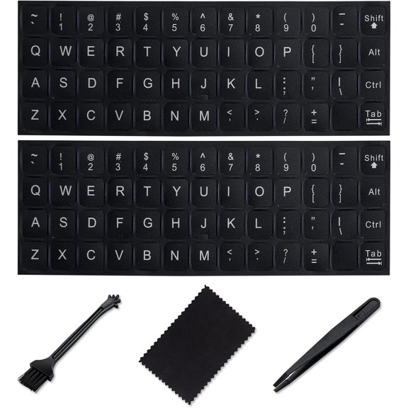CCOCC English Keyboard Stickers,[5 In 1] Replacement English Keyboard Letters Sticker with White Font On Black Background Universal for Laptop Desktop Computer,Matte Alphabet Sticker