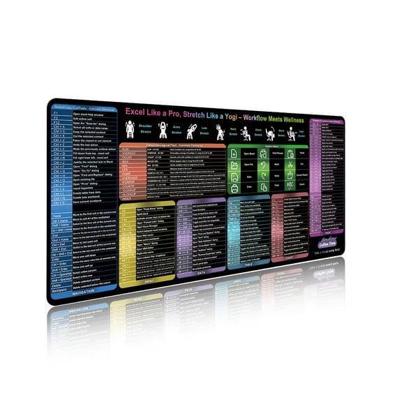 CCOCC Excel Cheat Sheet Desk Mat, Over 150 Shortcuts & Formulas Desk Pad [10 Modules], Large XL Excel Short Cut Mouse Pad, Non-Slip & Waterproof Office & Gaming Mousepad