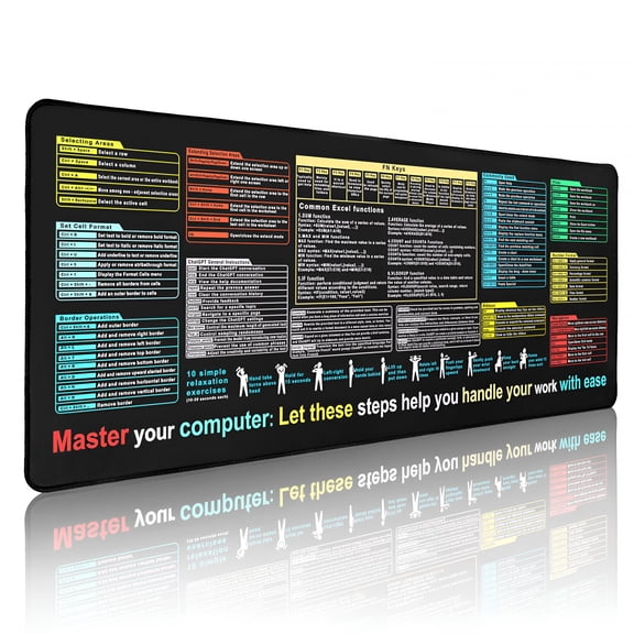 CCOCC Excel Cheat Sheet Desk Pad-Big Mouse Pad | Desk Mat for Excel Shortcuts | Office Desk Accessories | Non-Slip Stitched Edge