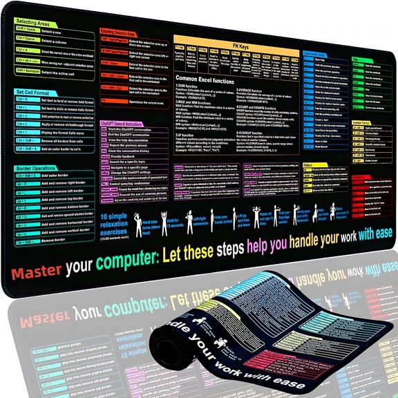 CCOCC Excel Cheat Sheet Desk Pad Mat(11.8X31.5In)-Xl Excel Formulas Shortcuts Mouse Pad Cheat Sheet Excel Function Modules Waterproof,3Mm Non-Slip Pc Keyboard Cover,Office/Gaming Large Xl Mouse Pad