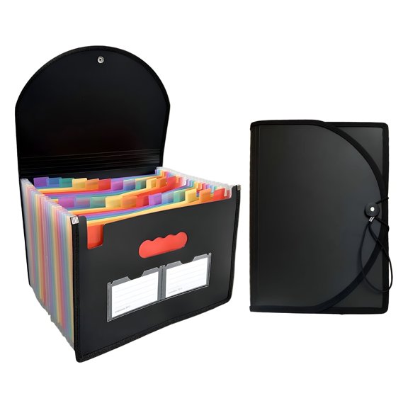CCOCC Expanding File Folder with 25 Pockets, A-Z Index Labels, Portable Letter/A4 Size Document Organizer, Waterproof Black