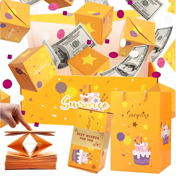 CCOCC 2026 New Explosion Surprise Gift Box for Money,Diy Gift Box with Confetti,Birthday Surprise Cash Explosion Gift Box,Yellow Pop Up Exploding Surprise Box for Party Proposal(Yellow-10Pcs)