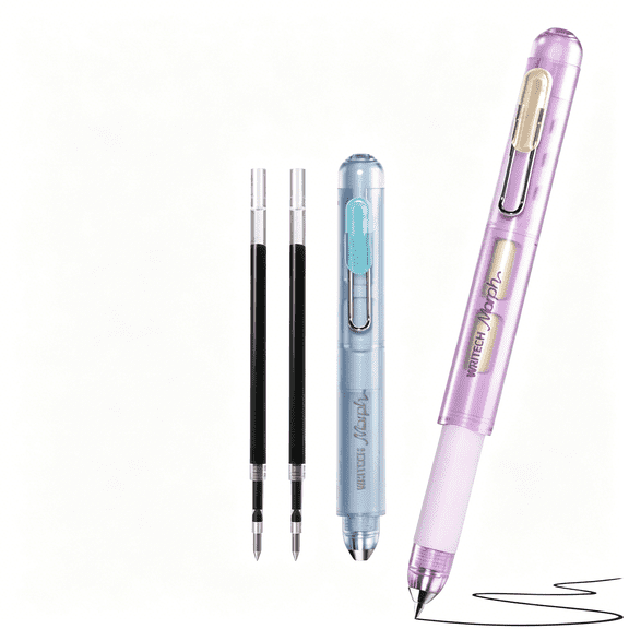 CCOCC Extendable Gel Pens: 0.7mm Medium Point Black Ink Pocket-to-Full-Size Design Translucent Soft Grip Barrel Includes 2 Pens and 2 Refills Dual-Length Pocket Pen 4.6 to 6.1
