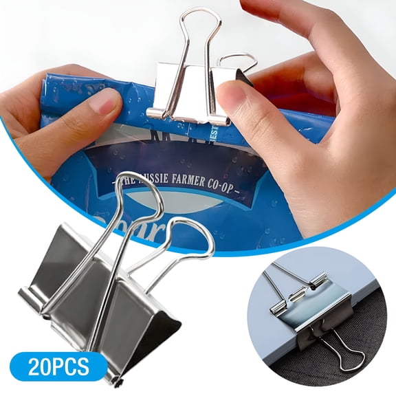 CCOCC Extra Large Clips 1.25 Inch (20 Pack) Big Paper Clamps For Office And Home Supplies Silver