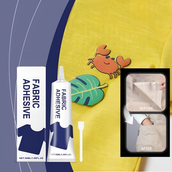 CCOCC Fabric Glue for Clothing, Permanent Washable Liquid Stitch Adhesive, No-Sew Clear Fusion Glue for Patches, Anti-Fray Repair, 50ml