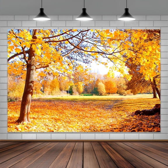 CCOCC Fall Forest Background, Yellow Maple Leaves Photography Backdrop, Autumn Thanksgiving Day Harvest Decoration Banner Photo Booth Props, 7X5Ft