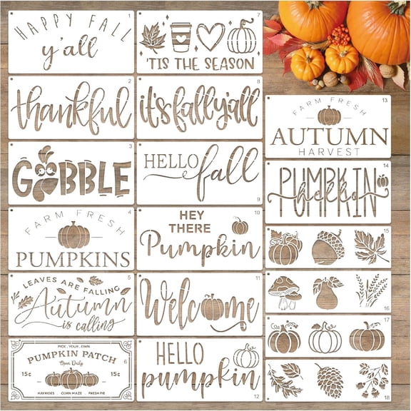 CCOCC Fall Stencils for Crafts Reusable Thanksgiving Template Hello Fall Pumpkin Stencil Large Drawing Autumn Doormat Stencils for Painting on Wood Sign Door Mats Diy Crafts Wall Decor