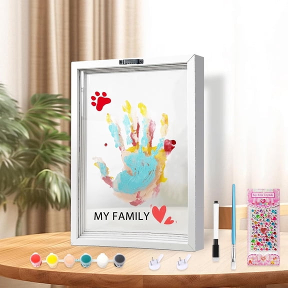 CCOCC Family Handprint Kit - Diy Craft Keepsake Frame with Clear Boards,Family Memory Gift for New Families & Pets (White)
