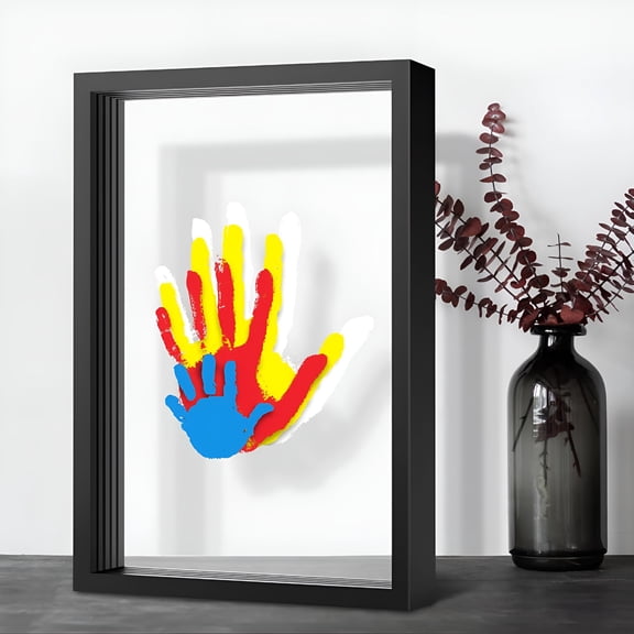 CCOCC Family Handprint Kit,Hand Prints Keepsake Frame,Diy Craft Gift for New Parents&Mom&Baby,Grandparents,Mother'S Day,Father'S Day,Adoption Day,Anniversary,6 Non -Toxic Paints (Black)