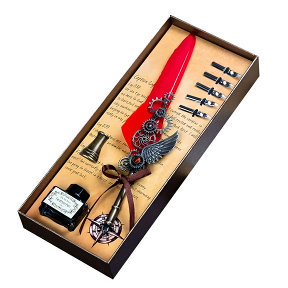 CCOCC Feather Calligraphy Dip Pen with Wax Seal Stamp Kit and 5 Nibs,Quill Pen and Ink Set,Feather Pen Ink Set,Calligraphy Pen Set Fountain Dip Pen and Ink Set