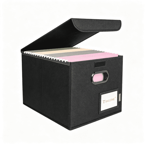 CCOCC File Organizer Box with Lid,Collapsible File Folder Organizer with Plastic Slide,Hanging File Folder Box for Office Document Storage Paper Organizer(1 Pack,Black)