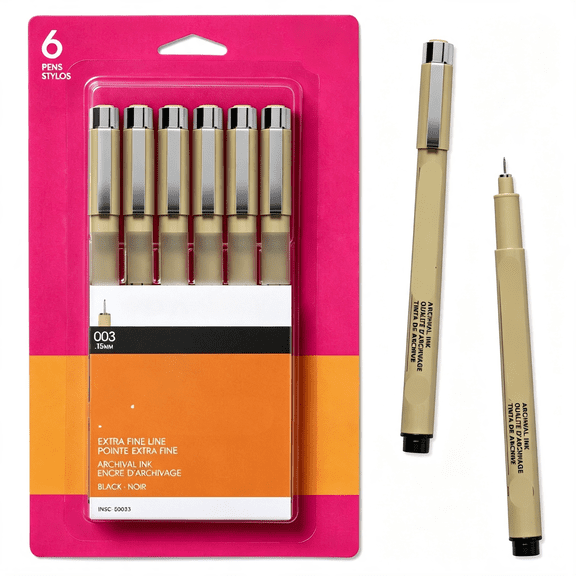 CCOCC Fineliner Pens,003 Tip Size,Archival Black Ink,6Pk 50033|Archival Pigment-Based Black Ink Pens for Writing,Illustration&Journaling,Precise Points&Lines,No Bleed