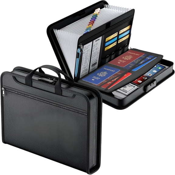 CCOCC Fireproof Accordion File Organizer with Combination Lock Portable File Organizer and Large Capacity Accordion Folder Fireproof Document Organizer,Fireproof File Folder for Home,Office