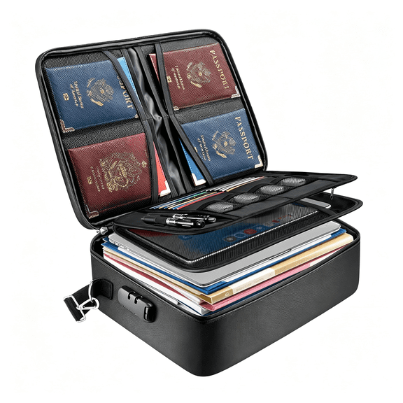 CCOCC Fireproof Document Box with Lock, Portable Fireproof Document Bag Waterproof Fire Proof File Boxes for Documents, File Organizer Box for Important Paperwork (Black, 15''X11''X4'')