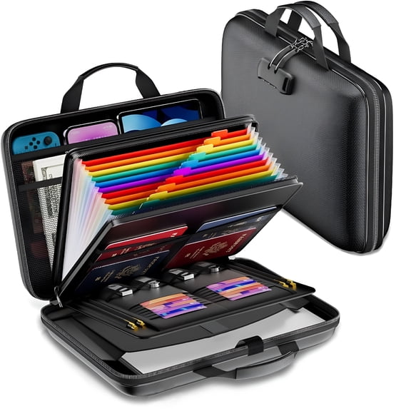 CCOCC Fireproof File Organizer with Lock, Water Resistant Hard-Shell Case with 13 Pocket Accordion File Folder, Portable Document Organizer for Letter A4 Files Laptop Passports