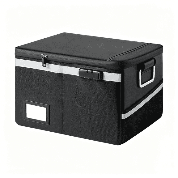 CCOCC Fireproof Waterproof Document Box with Lock Collapsible Portable File Organizer Hard Shell Storage for Hanging Letter Legal Folders Home Office Safe Black 15.7X11.2X10.2In