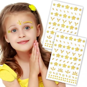 CCOCC Flower Face Tattoo Sticker Summer Face Jewelry for Girls- Self-Adhesive Rhinestones for Eyes,Face,Nail Body-Festival Halloween Christmas Cosplay Makeup Decoration(Yellow)
