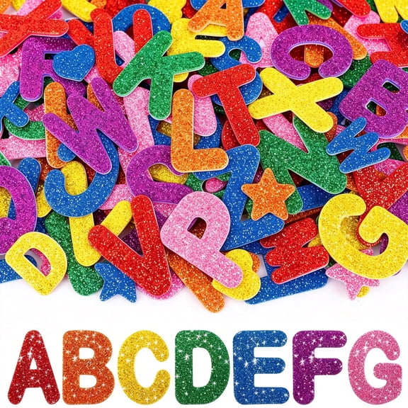CCOCC Foam Letter Stickers-448Pcs Alphabet Stickers Glitter Letter Sticker Self Adhesive 3D Abc Sticker for Crafts Scrapbooking Poster Letters School Project Diy (7 Colors)