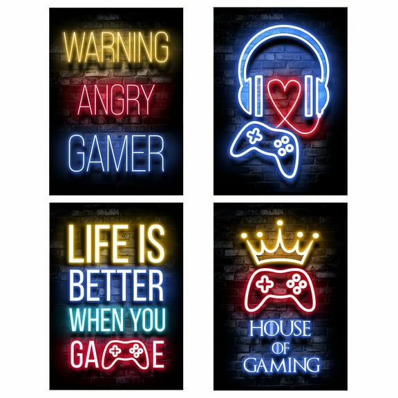 CCOCC Gamer Room Decor Posters, Neon Video Game Wall Art Set