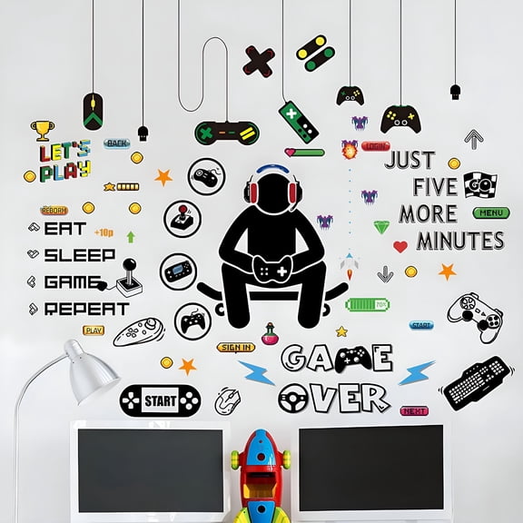 CCOCC Gamer Wall Sticker Game Room Decor for Boys,Gamer Wall Decals Children Video Game Room,Controller Wall Stickers Removable Diy Cartoon Party Wallpaper for Bedroom Playroom Decor