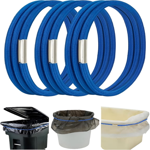 CCOCC 3 Pcs Garbage Can Rubber Bands, Elastic Trash Can Liner Holder for 13-30 Gallon Bins, Blue