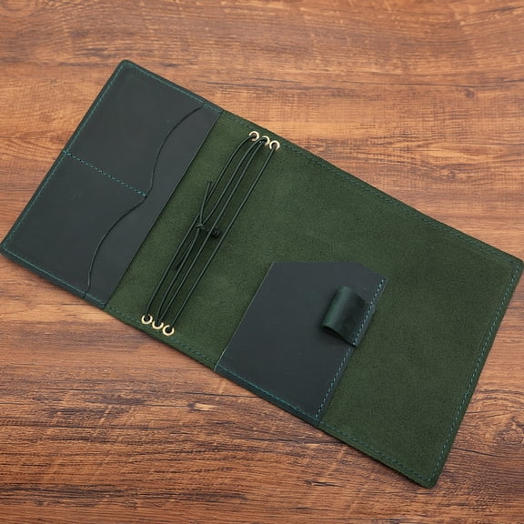 CCOCC Genuine Leather A6 Journal Cover-Refillable Handmade Notebook Cover with 3 Elastic Bands,Pen Loop&Card Pockets-Travel Diary Case Fits A6 4.1" X 5.8" Notebooks (Paper Not Included),Green