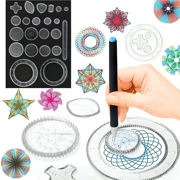 CCOCC Geometric Template Drawing Tools,Creative Transparent Plastic Spirograph Drawing Set,Drawing Curve Template Rulers for Kids School Accessories