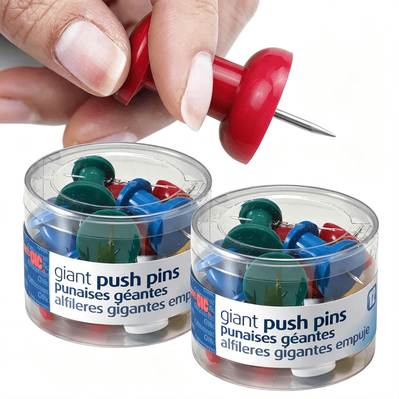 CCOCC Giant Push Pins,1.5" Assorted Colors,2 Tubs of 12 (92905) Push Pins for Bulletin Board