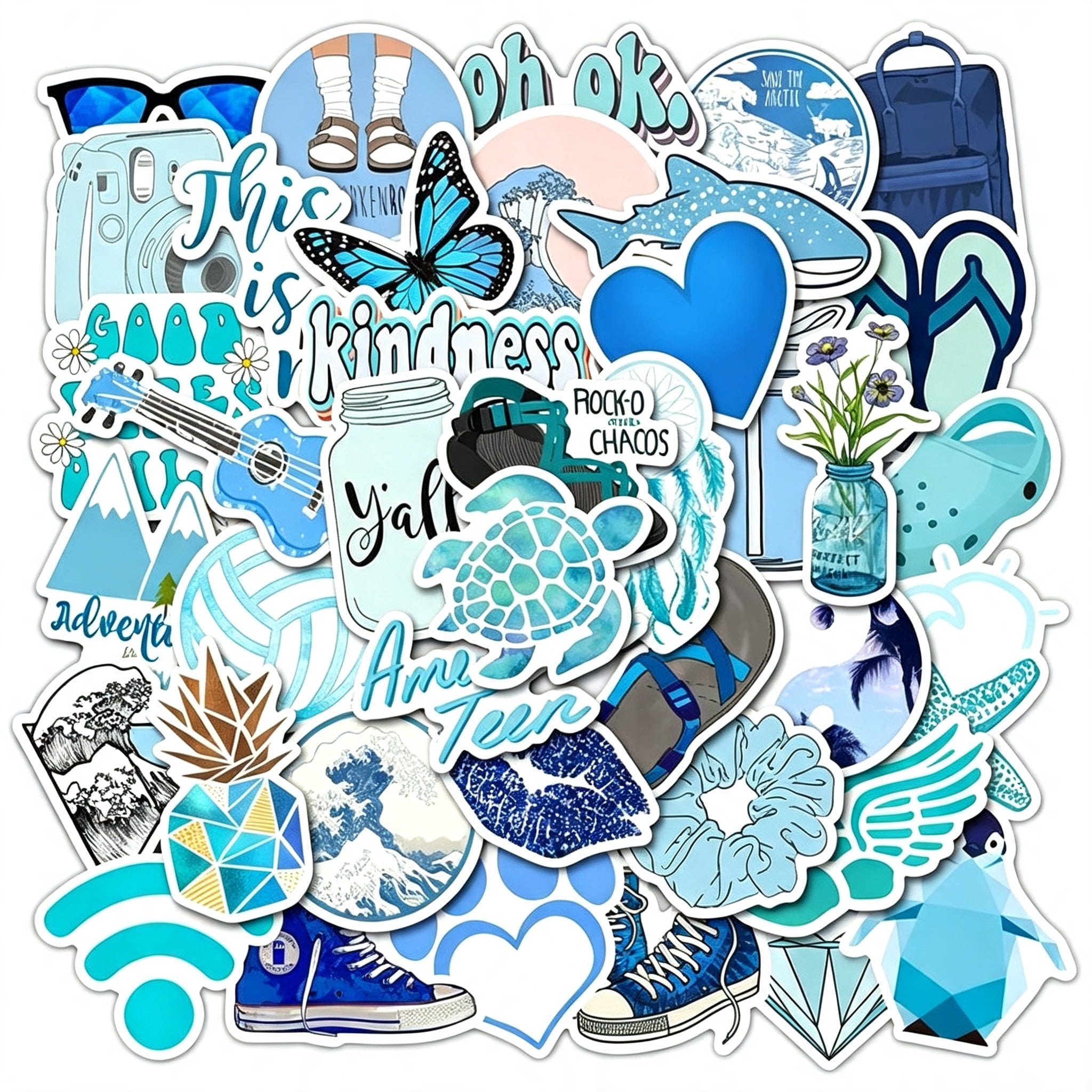 CCOCC Girl'S Blue Aesthetic Stickers-Waterproof Cute Stickers 50 Pcs ...