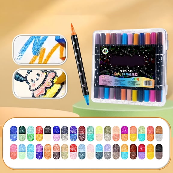 CCOCC Glitter Brush Markers Pens,72 Colors Dual Tip Glitter Pens Set 36 Pack Metallic Sparkle Markers for Cards,Diy Crafts,Doodle,Writing,Adults Coloring Books,Art Supplies Scrapbooking