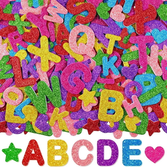 CCOCC Glitter Foam Letter Stickers, 448 PCS Self-Adhesive 3D Alphabet Stickers, 7 Sheets EVA Foam Letters for Crafts Scrapbooking Gift Wrapping Card Making School Projects DIY Decor