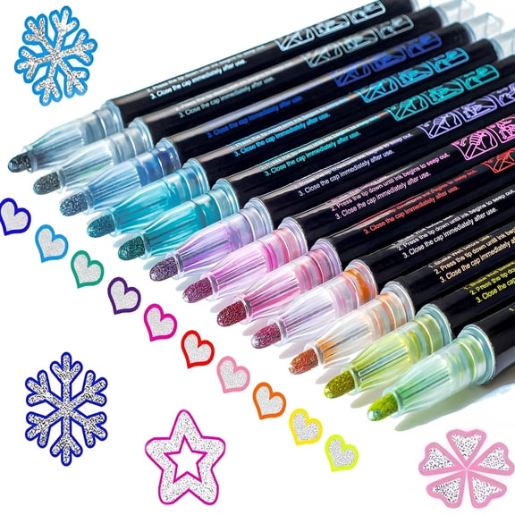 CCOCC Glitter Markers Self Outline Pens Metallic: 12 Shimmer Tween Teen Girl Gifts Trendy Stuff,Drawing Art Supplies Kids 6-8 9-12 10-12,Arts Crafts Kids Ages 8-12 Year Old,Cute Cool Fun Crafts
