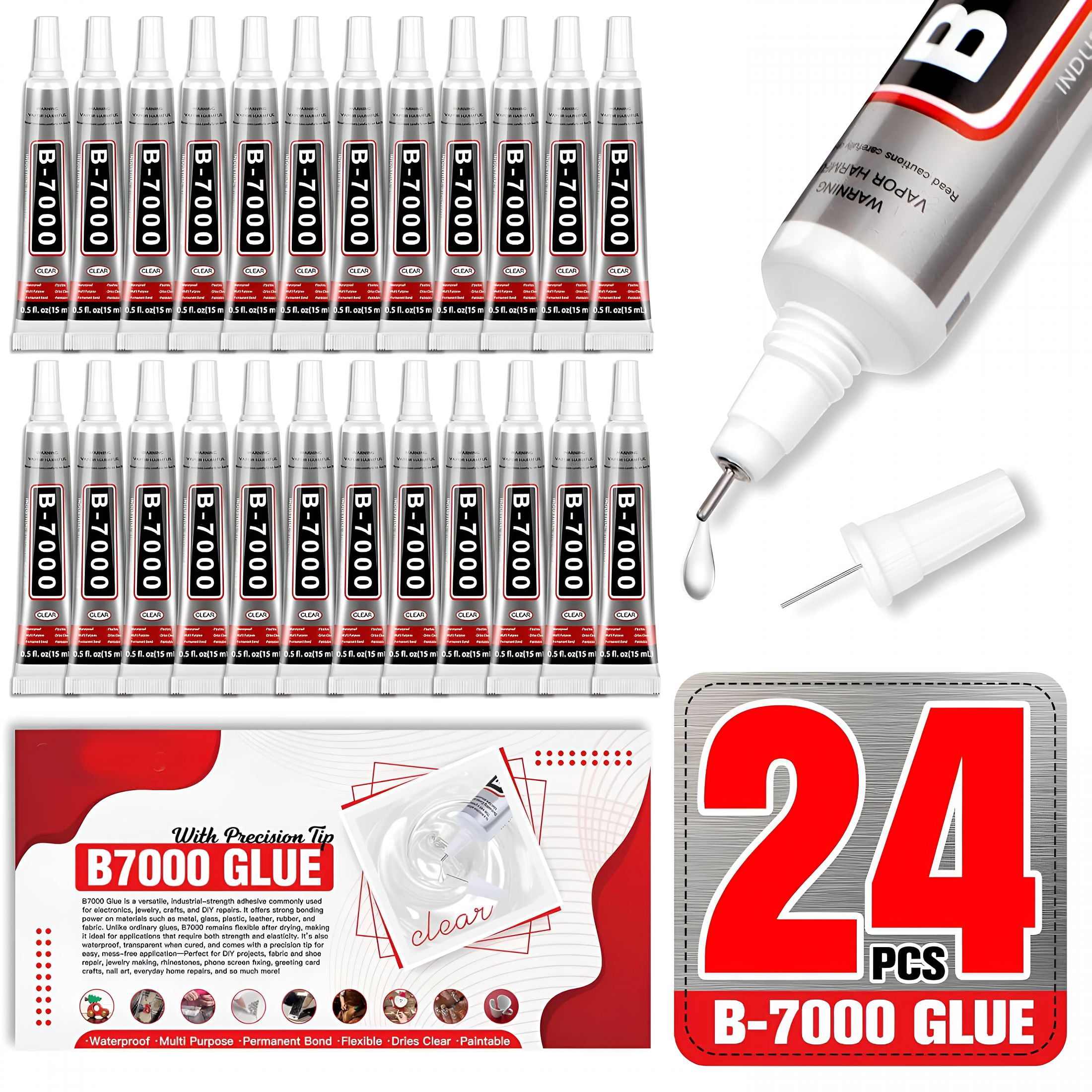 CCOCC Glue 15ml/0.5 fl oz 24-Pack - High Strength, Flexible, Waterproof Adhesive for Jewelry, Electronics, Crafts and More