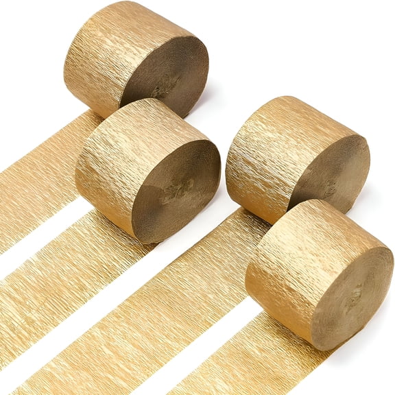 CCOCC Gold Crepe Paper Streamers 4Pcs 328Ft Pack of Gold Crepe Paper for Wedding Birthday Baby Shower Engagement Anniversary New Year Eve Graduation Party Decorations (1.8 Inch X 82 Ft/Roll)